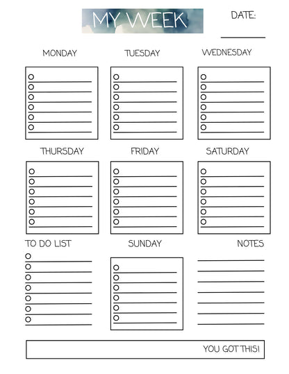 Daily Digital Planner, Printable Organizer, Productivity Planner, Black White Printable Weekly Planner, Monochrome Planner