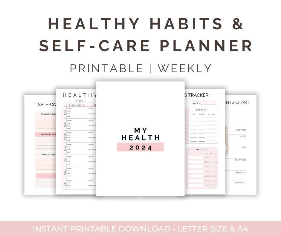 Healthy Habits Planner, Printable Planner, Workout Planner Fitness Journal, Wellness, Meal Planner, Self Care, Habit Tracker